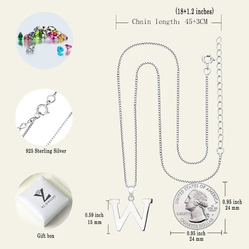 Vista 6 de YL Collar con letra A-Z con inicial de plata de ley pulida con letras mayúsculas para mujer