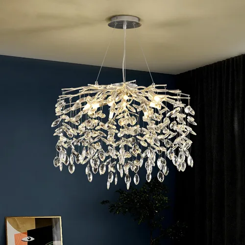 Vista 16 de Lámpara de araña moderna de cristal en forma de gota de lluvia, lámpara lineal negra rectangular de 40' de la serie Art Deco con forma de rama