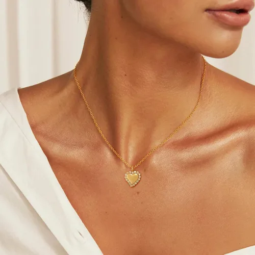 Vista 3 de MORAOWA Heart Necklaces for Women, 14k Gold Plated Dainty CZ Pendant Necklace Simple Silver Necklace for Women Minimalist Trendy Jewelry Gifts