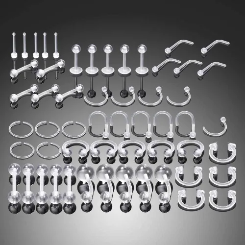 Vista 2 de Oveta Clear Piercing Retainers Flexible Bioflex 14G 16G 20G Navel Belly Button Ring Lip Labret Eyebrow Tongue Barbells Cartilage Tragus Earrings