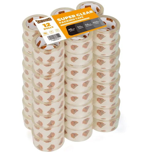Vista 7 de TAPEBEAR Cinta de embalaje transparente, 12 rollos, 1.88 pulgadas x 55 yardas x 2.0 mil de grosor, cinta adhesiva acrílica para envío, sellado