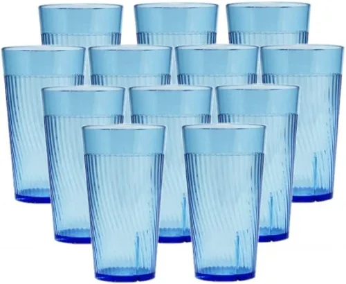 Vista 25 de TrueCraftware - Juego de 12 vasos Belice de policarbonato azul de 8 onzas. Vasos de té helado de alta calidad, apilables, reutilizables, aptos