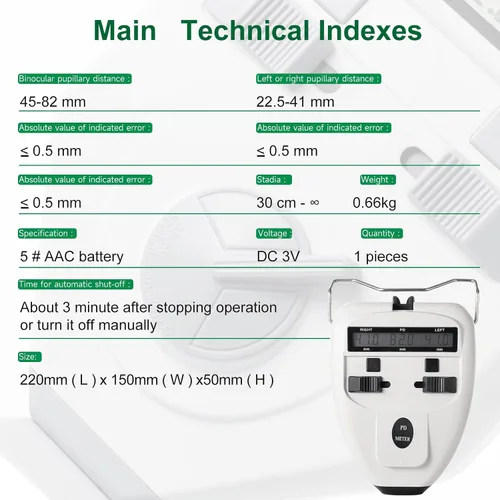 Vista 7 de Medidor de distancia pupilar digital óptico medidor de Pd Led Pupilómetro Herramienta de medición de distancia interpupilar Equipo oftálmico