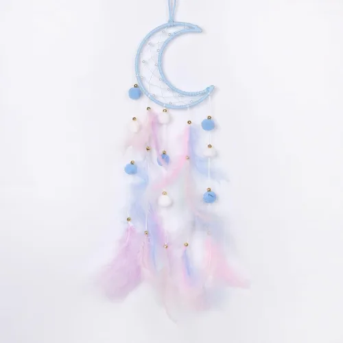 Vista 18 de Pretty Jolly - Atrapasueños azul de gato para niños, decoración de pared con pompones y plumas, atrapasueños hecho a mano para niños, decoración
