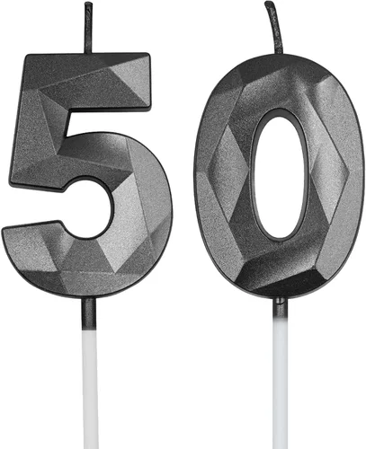 Vista 8 de Velas de cumpleaños número 50 para pastel, velas doradas con forma de diamante 3D con forma de diamante, decoraciones de cumpleaños, suministros