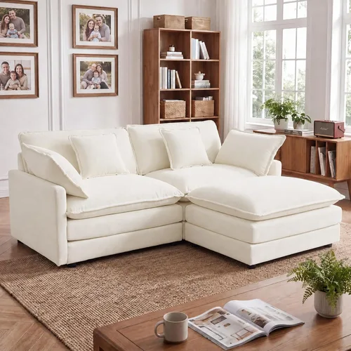 Vista 20 de Tmsan Chenille Cloud - Juego de sofá y silla, color beige y blanco Blanco beige