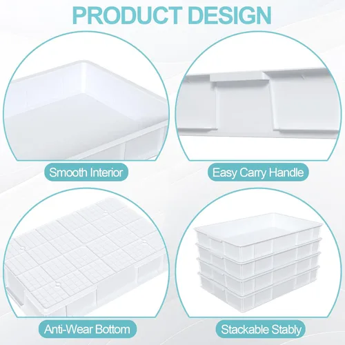 Vista 5 de Paquete de 4 cajas comerciales de prueba de masa, bandeja apilable de plástico para masa de pizza, color blanco