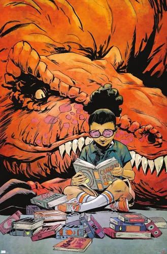 Vista 9 de Trends International Marvel Moon Girl & Devil Dinosaur - Póster de pared de lectura, 22.375 x 34 pulgadas, versión enmarcada de madera de granero