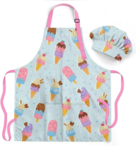 Vista 9 de SANDJEST Juego de delantal para niños con gorro de chef, regalos de delantal de cocina Alfabeto