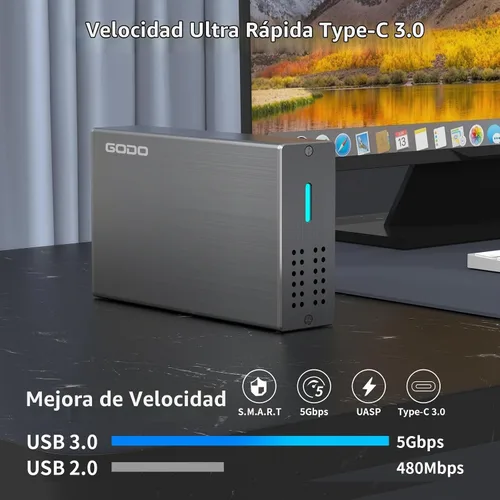 Vista 5 de GODO Caja de disco duro de doble bahía de 2.5 pulgadas, USB 3.0 a 2.5 pulgadas SATA I/II/III HDD SSDs RAID carcasa externa, compatible con UASP Trim