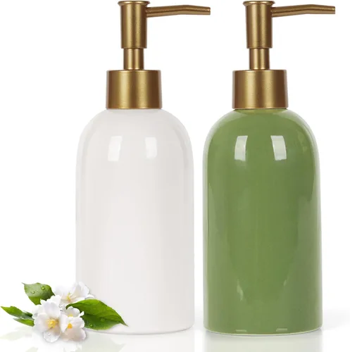 Vista 15 de Natheeph Dispensador de jabón de cerámica de 14 onzas, dispensador de jabón de cerámica, puede llenar líquido para baño/cocina (2 unidades, negro)