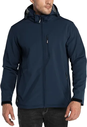 Vista 11 de Outdoor Ventures - Chaqueta ligera de Softshell para hombre con forro polar, con capucha, resistente al agua, para senderismo, rompevientos