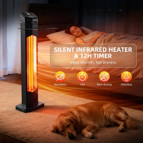 Vista 3 de Calentador eléctrico de patio de 1500 W, calentador infrarrojo de 36 pulgadas con control remoto, calentador de espacio de torre infrarrojo
