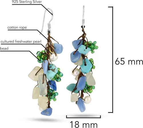 Vista 5 de AeraVida Precioso grupo de piedras mezcladas de color azul y verde con cuentas de cristal en plata de ley, aretes colgantes de anzuelo