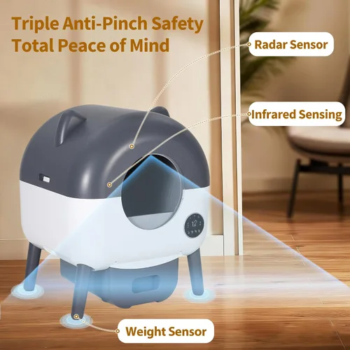 Vista 3 de Caja de arena autolimpiante para gatos con gran capacidad y limpieza automática, caja de arena automática con control de aplicación, triple