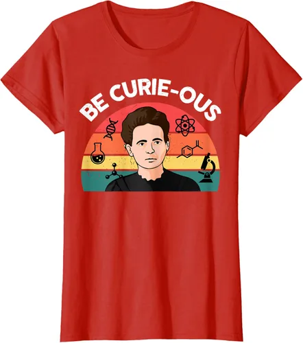 Vista 12 de Camiseta de ciencia para mujer Be Curie-ous Marie Curie Funny Chemist Teacher, Azul Azul Pastel
