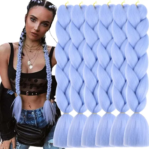 Vista 41 de 3 paquetes de extensiones de cabello sintético para trenzar de color negro a azul, tamaño jumbo ombré, de 24 pulgadas o trenzas de ganchillo