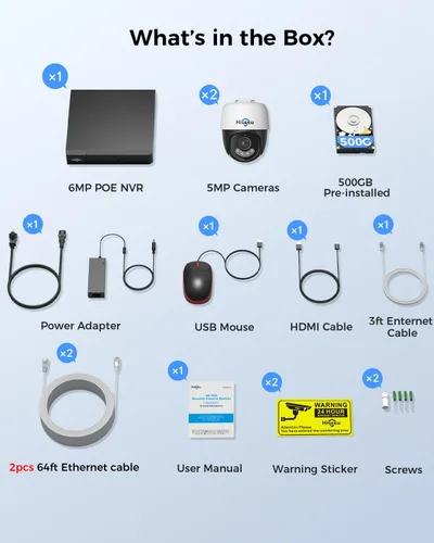 Vista 9 de Hiseeu Sistema de cámara PoE Secuirty de 6 MP, con 2 cámaras de seguridad con cable PoE de 5MP para exteriores e interiores, audio de 2 vías, visión