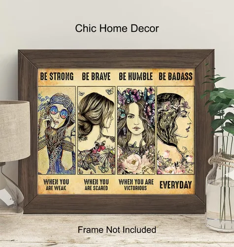 Vista 3 de Sé fuerte Sé valiente Sé increíble Póster - Decoración de pared boho-chic bohemia - Arte de pared motivacional feminista - Citas inspiradoras