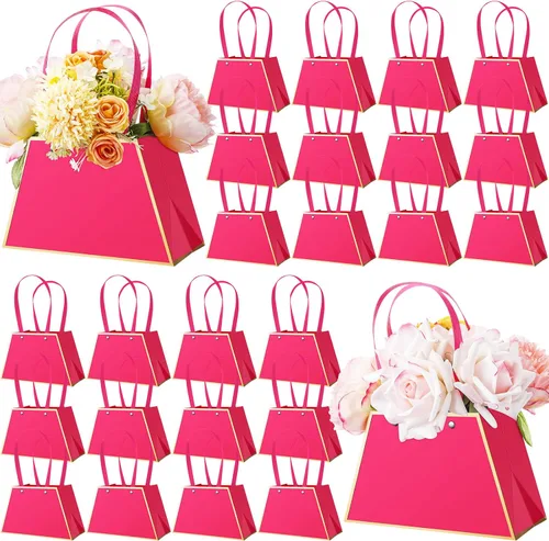 Vista 11 de Noveread 24 bolsas de regalo florales de barra floral a granel, bolsa de ramo de flores, bolsa de papel de regalo con asa, caja de centro de mesa