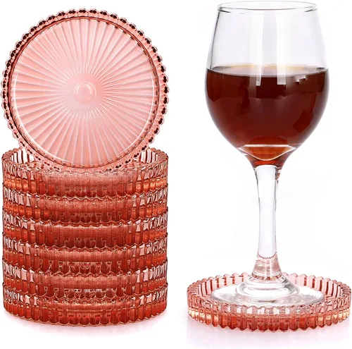 Vista 14 de JUXYES Juego de 5 posavasos de cristal tono ámbar redondos, tapetes para tazas de vidrio, posavasos para bebidas, café, té, vino, posavasos