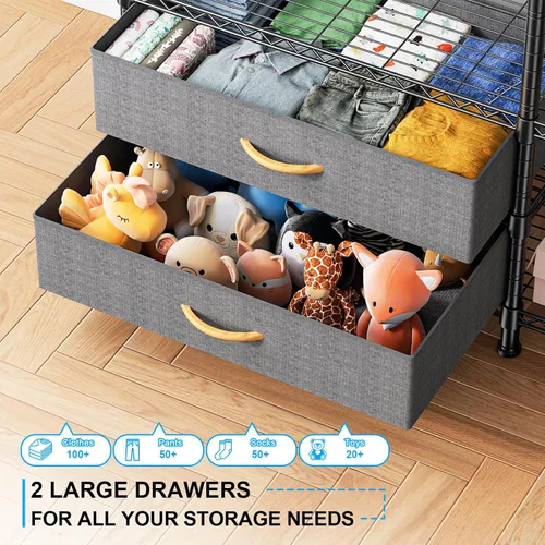 Vista 4 de Ulif F3 Perchero de Servicio Pesado (con cajones de tela), percheros independientes para colgar ropa, sistema organizador de armario ajustable
