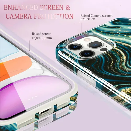 Vista 4 de luolnh Funda dorada con purpurina brillante compatible con iPhone 14 Pro, diseño de mármol, a prueba de golpes, delgada, de silicona suave, funda