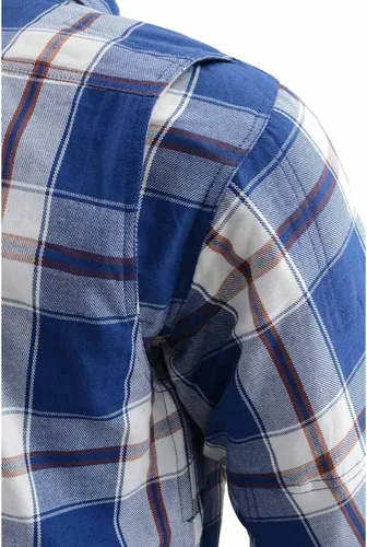 Vista 8 de Camisa de motociclista Milwaukee Leather para hombre, de franela a cuadros con fibra de aramida y armadura - Azul pequeña