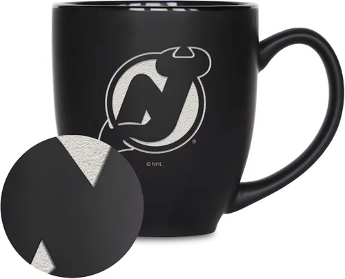 Vista 20 de Rico Industries NHL Hockey - Taza bistró de cerámica negra mate de 15 onzas