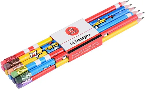 Vista 2 de Madisi Lápices de incentivos coloridos surtidos, #2 HB, paquete de 150 10 diseños, bonitos lápices divertidos a granel para niños