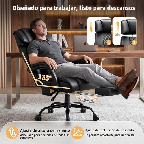 Vista 6 de HOFFREE 8-Point Vibration & Heat Massage Office Chair with Footrest,Black Dark