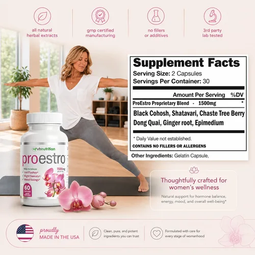 Vista 5 de ProEstro pastillas de estrógeno para mujer. Suplemento de hormonas femeninas para equilibrio