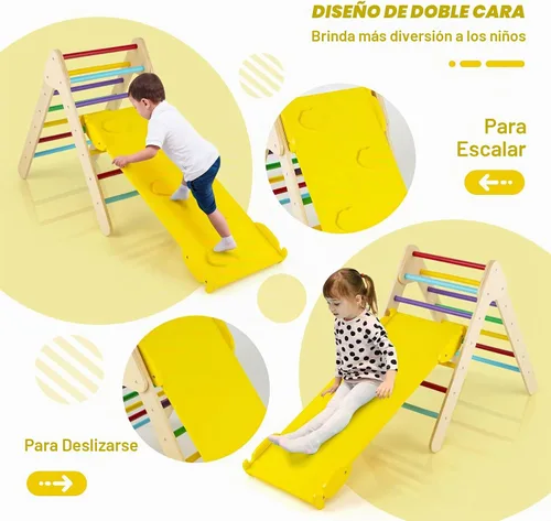 Vista 2 de HONEY JOY Escalador Triangular con Rampa, Rampa de 2 Lados para Escalar y Deslizarse, Escalera Triangular de Escalada para Niños para Guardería