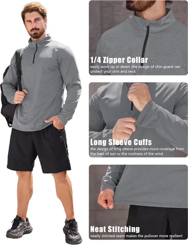 Vista 40 de MAGCOMSEN Sudadera de golf de manga larga con forro polar para hombre, con cremallera de 1/4, térmica, para correr