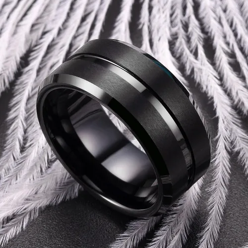 Vista 3 de King Will - Anillo de boda clásico de carburo de tungsteno de 516depulgada, con centro ranurado y ajuste cómodo para hombre, negro, plateado