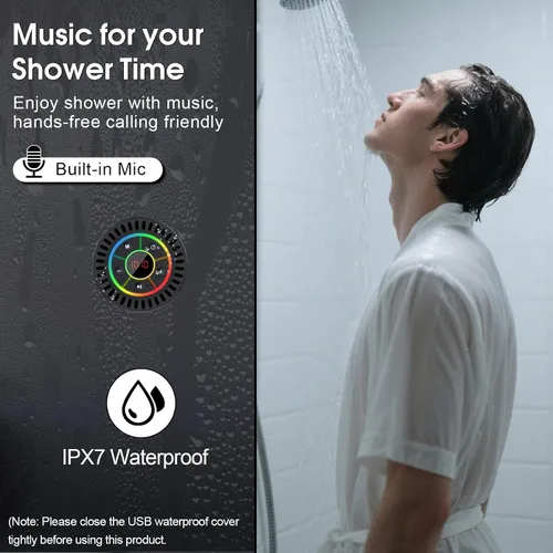 Vista 3 de Altavoz Bluetooth, altavoz de ducha IPX7 impermeable, altavoces Bluetooth inalámbricos con graves intensos, altavoz portátil con luz LED, ventosa