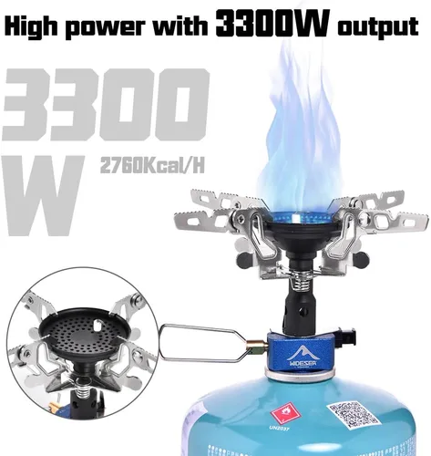 Vista 6 de Widesea Estufa de mochilero 3300W Estufa de camping Quemador de gas portátil con Iginitor Mini Ultraligero Equipo de senderismo Equipo al aire libre