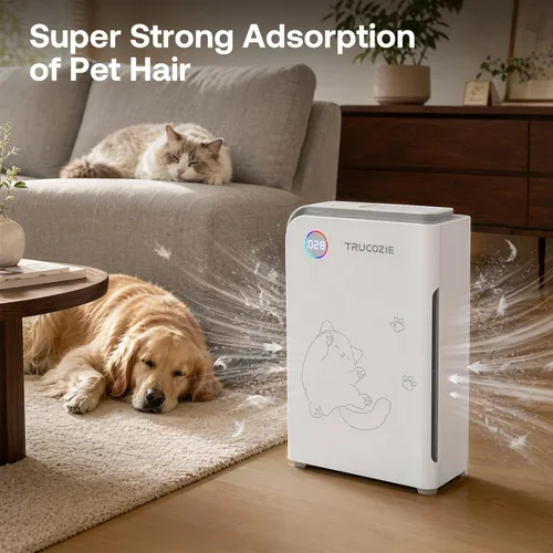 Vista 2 de Trucozie Purificador de aire grande para mascotas para el hogar de hasta 3000 pies cuadrados, absorbe el pelo flotante de gatos y perros, WiFi
