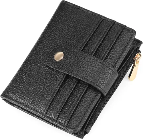 Vista 8 de GOIACII - Cartera pequeña para mujer de cuero genuino con bloqueo RFID, bolsillo con cremallera, plegable, tarjetero con ventana