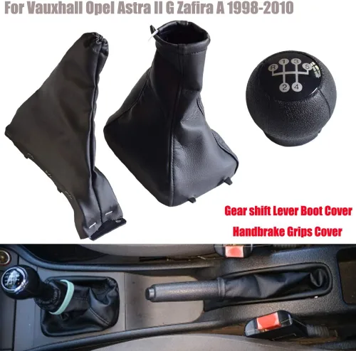 Vista 2 de 5 velocidades manual perilla polaina cubierta de cuero para Vauxhall Opel Astra II G Zafira A 1998-2010 (3 piezas)