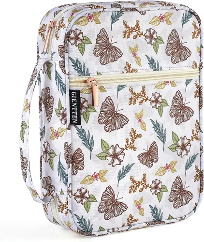 Vista 14 de Funda para la Biblia para mujeres con estampado de flores, funda de transporte para libros de la Biblia con asa duradera, funda acolchada