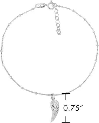 Vista 4 de WithLoveSilver - Tobillera de plata de ley 925 con ala de ángel, 4.5 pulgadas con extensor de 1 pulgada