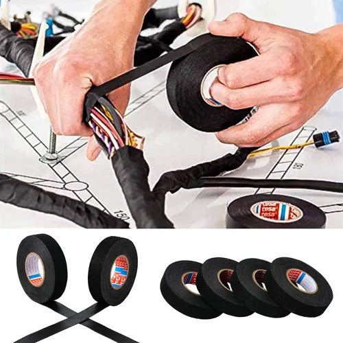 Vista 4 de HSTECH Cinta de tela para arnés de cables, 3/4 pulgadas por 50 pies (4 rollos), cinta de tela para arnés de cableado de altavoz, cinta adhesiva