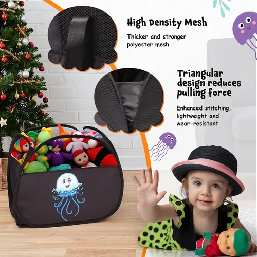 Vista 4 de YOHOOLYO Cesta de Almacenamiento de Juguetes de 95L Caja Cofre para Niños Bebés Niños Pequeños, Organizador de Juguetes de Malla Grande Plegable