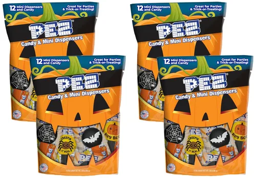Vista 4 de PEZ Candy Mini dispensadores de dulces de Halloween, recuerdos de truco o trato, bolsa de 12, naranja, 0.32 onzas (paquete de 1)