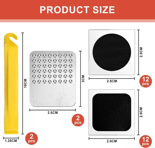 Vista 6 de Kit de reparación de neumáticos de bicicleta de 28 piezas, kit de parche de tubo interior de bicicleta con 24 piezas de parches autoadhesivos sin