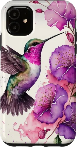 Vista 8 de Hummingbird Floral Watercolor Pink Purple Paint Flowers Case for iPhone 17
