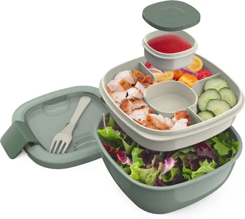 Vista 13 de Contenedor de almuerzo, ecológico y sin BPA de Bentgo Salad para ensaladas y otros aperitivos para llevar, Azul Recipiente para aderezo a prueba