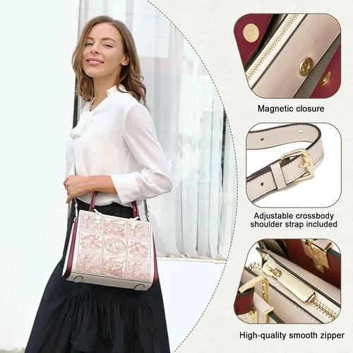 Vista 4 de Bolso de cuero bordado vintage y billetera RFID para tarjetas de crédito para mujer