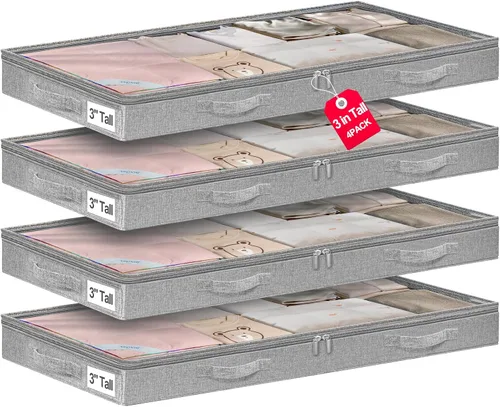 Vista 14 de punemi Contenedores de Almacenamiento Debajo de la Cama, Organizador de Almacenamiento de Ropa Debajo de la Cama de Bajo Perfil de 4.5 Pulgadas